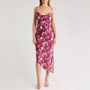 Área Stars Bouquet Asymmetrical Floral Satin Slip Dress